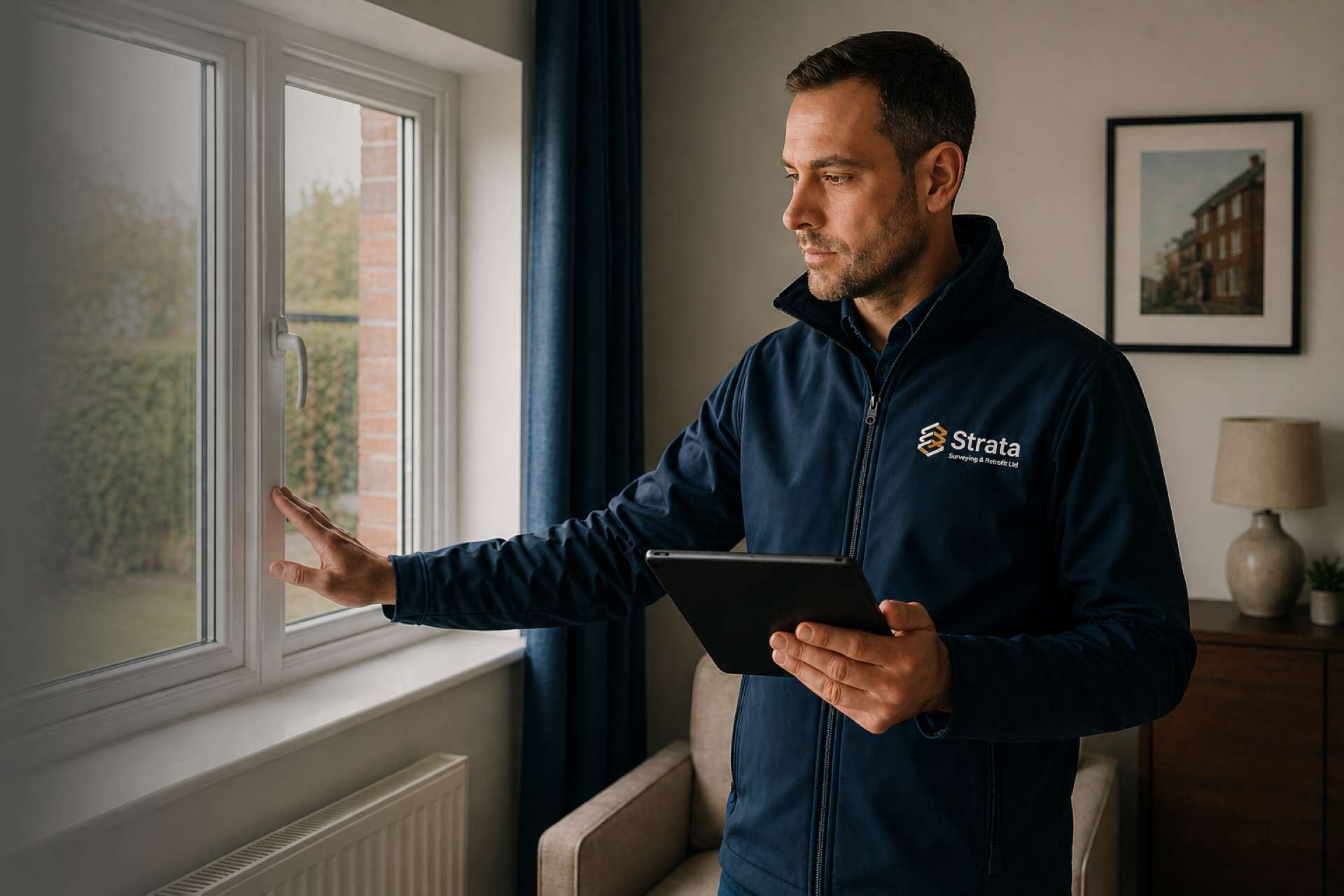 Assessor outside a suburban new-build home