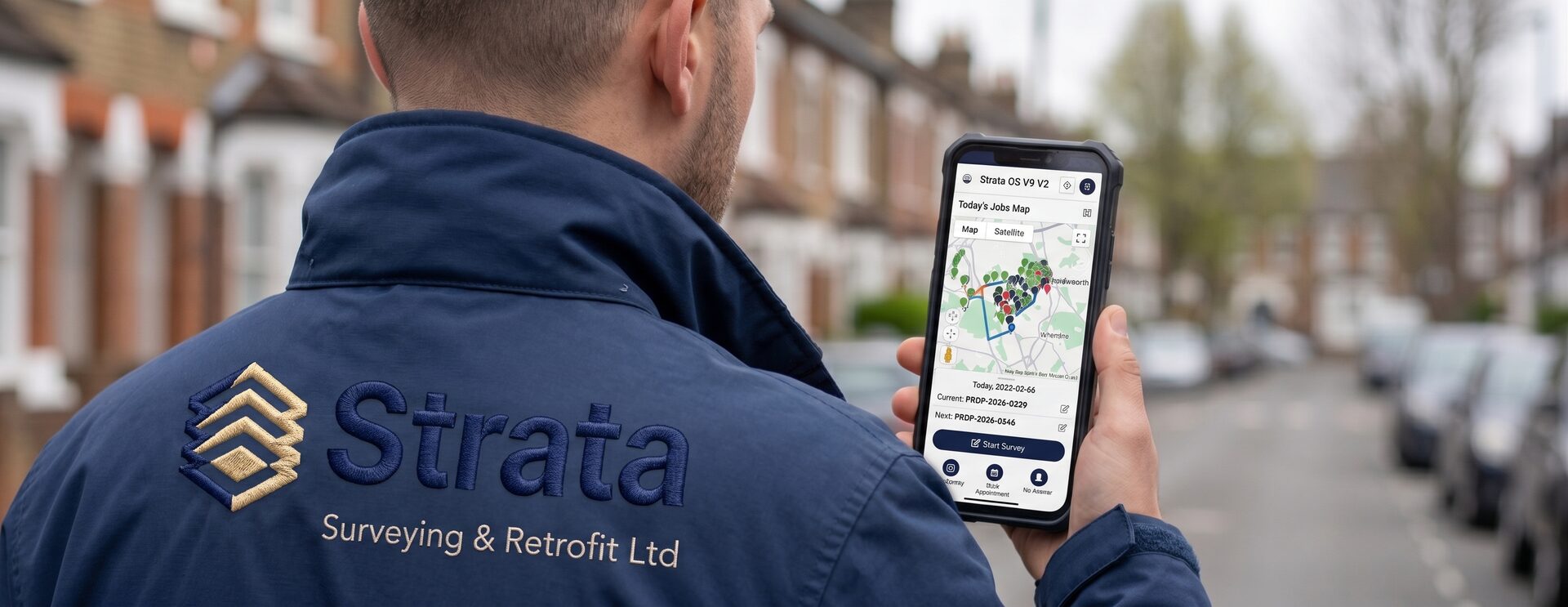 Surveyor checking today's jobs on the field app